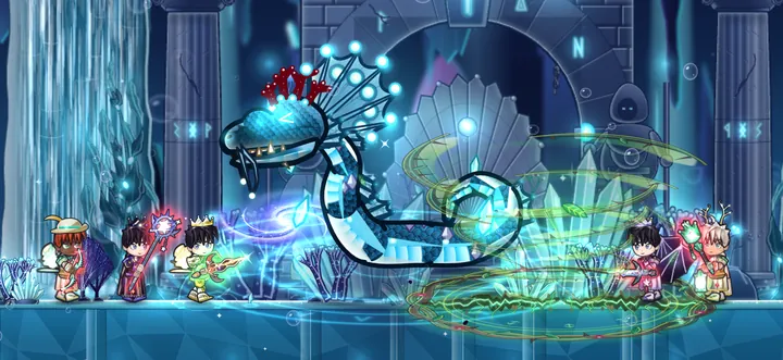 A party fighting the Tidequeen in her grotto